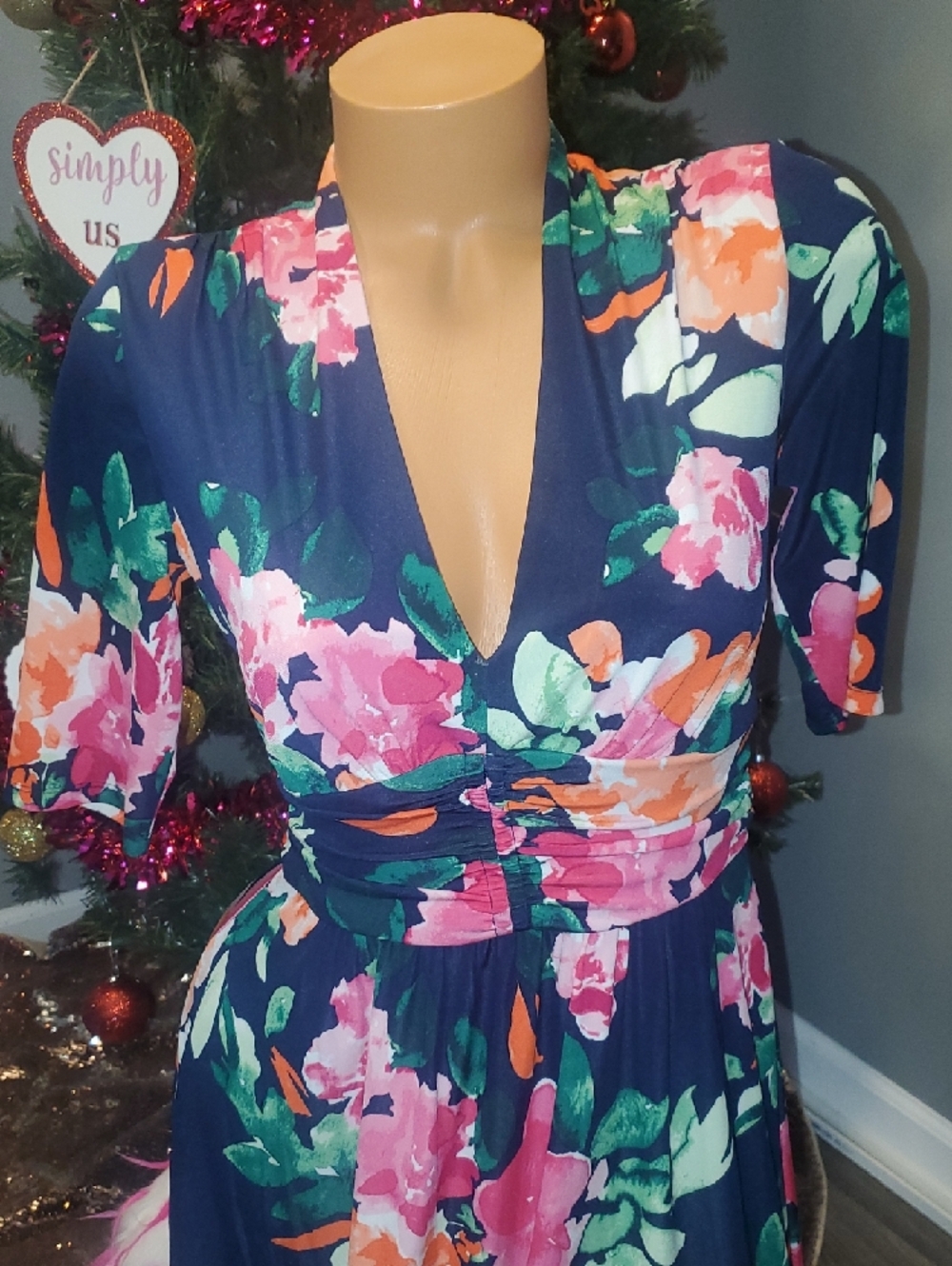 Vince Camuto Navy Floral Wrap Midi Dress - Picture 2 of 7